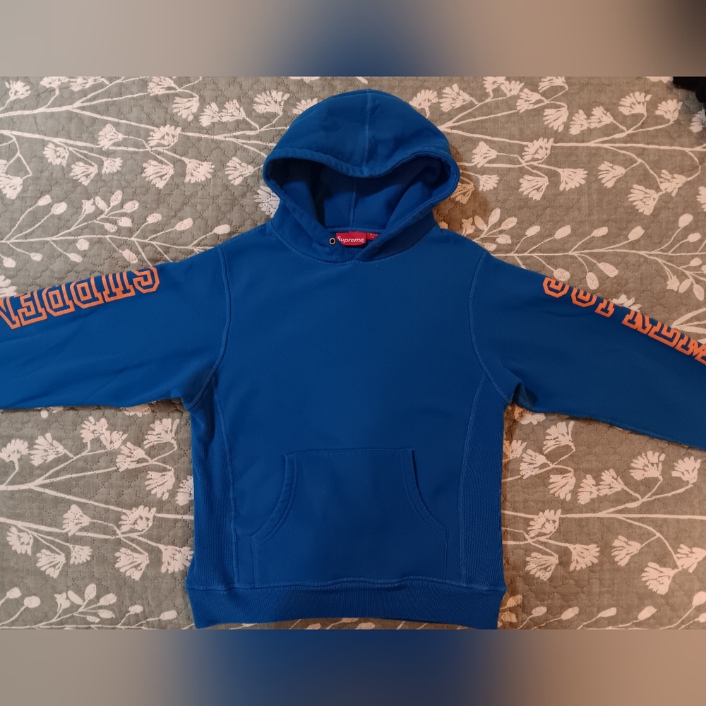 Supreme Blue Sweatshirt with Hood and Ribbed Cuffs